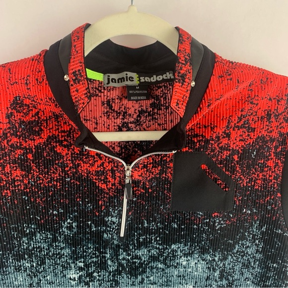 Jamie Sadock Womens Medium Golf Top Crinkle Plisse 1/4 Zip Red Collared Shirt - Picture 2 of 14